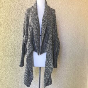 Solemio Water Fall Collar Open Cardigan Sweater‎ Grey Women's Size S/M EUC